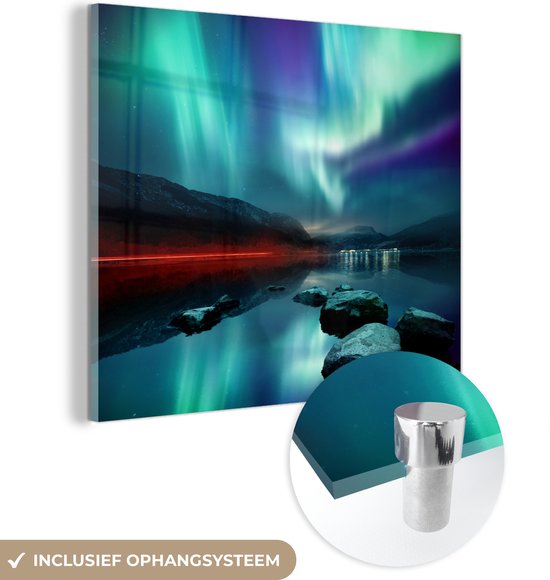 MuchoWow® Glasschilderij - glas - Noorderlicht - Stenen - Water - Foto op acrylglas - Schilderijen