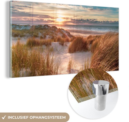 Peinture sur verre - Feuille acrylique - Plage - Mer - Dune - Photo sur verre - Peinture sur verre - Décoration murale - 40x20 cm - Verre acrylique - Peintures de salon