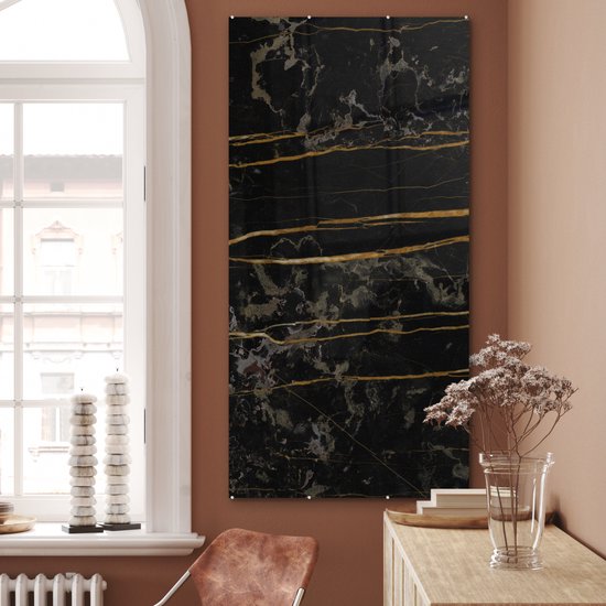 MuchoWow® Peinture sur Verre - Marbre - Zwart - Or - Veine - 80x160 cm - Peintures sur Verre Acrylique - Photo sur Glas