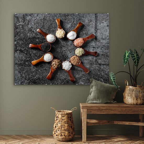 MuchoWow® Peinture sur verre 120x90 cm - Peinture sur verre acrylique - Cuillère - Herbes - Épices - Cuisine - Industriel - Photo sur verre - Peintures