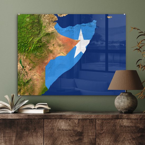 Peinture sur verre - Image satellite de la Somalie avec le drapeau du pays dessus - 80x60 cm - Peintures sur verre acrylique - Photo sur Glas