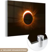 MuchoWow® Glasschilderij 180x120 cm - Schilderij acrylglas - Oranje gekleurde zonsverduistering - Foto op glas - Schilderijen