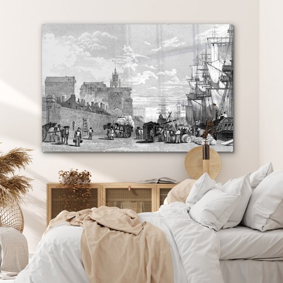 Peinture sur Verre - Un Dessin Vintage du Port de Liverpool - 180x120 cm - Peintures sur Verre Peintures - Photo sur Glas