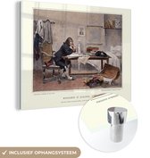 MuchoWow® Glasschilderij 40x30 cm - Schilderij acrylglas - Illustratie van Napoleon Bonaparte aan een tafel - Foto op glas - Schilderijen
