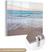 MuchoWow® Glasschilderij 160x120 cm - Schilderij acrylglas - Strand - Zee - Pastel - Foto op glas - Schilderijen