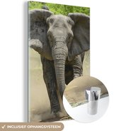MuchoWow® Glasschilderij 100x150 cm - Schilderij acrylglas - Rennende olifant - Foto op glas - Schilderijen