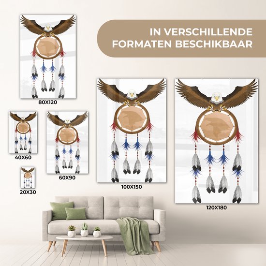 MuchoWow® Peinture sur verre 80x120 cm - Peinture sur verre acrylique - Illustration d'un attrape-rêves avec un aigle - Photo sur verre - Peintures