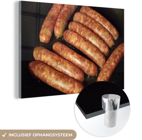 MuchoWow® Peinture sur verre - Préparation de Bratwurst - 180x120 cm - Peintures sur verre acrylique - Photo sur Glas