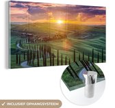 MuchoWow® Glasschilderij 120x60 cm - Schilderij acrylglas - Italië - Zonsondergang - Toscane - Foto op glas - Schilderijen