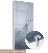 MuchoWow® Glasschilderij 40x80 cm - Schilderij acrylglas - Herten - Mist - Bos - Foto op glas - Schilderijen