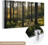 MuchoWow® Glasschilderij 80x40 cm - Schilderij acrylglas - Bos - Zomer - Zon - Foto op glas - Schilderijen