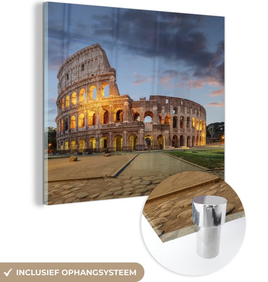 MuchoWow® Glasschilderij 20x20 cm - Schilderij acrylglas - Italië - Rome - Theater - Foto op glas - Schilderijen
