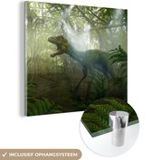 MuchoWow® Glasschilderij 50x50 cm - Schilderij acrylglas - Dinosaurus - Jungle - Planten - Foto op glas - Schilderijen