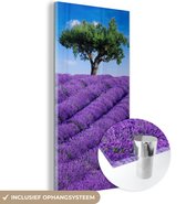 MuchoWow® Glasschilderij 80x160 cm - Schilderij acrylglas - Een close-up van een lavendelveld - Foto op glas - Schilderijen