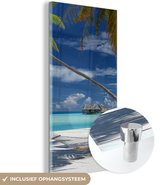 MuchoWow® Glasschilderij 60x120 cm - Schilderij acrylglas - Strand - Zomer - Hangmat - Foto op glas - Schilderijen