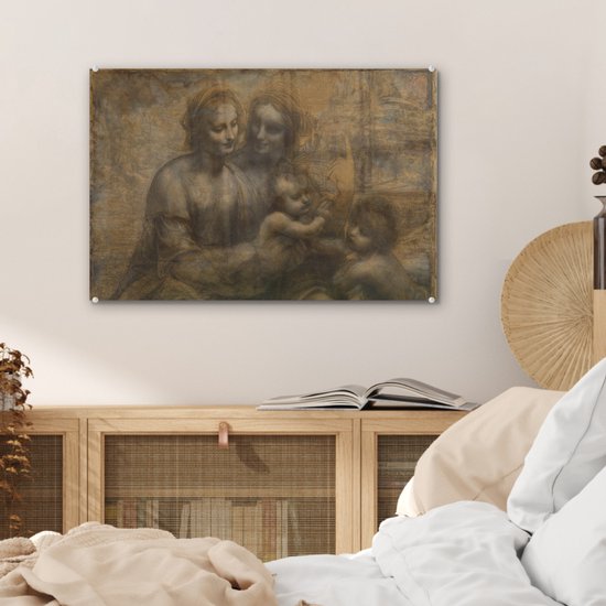 MuchoWow® Peinture sur verre 60x40 cm - Peinture sur verre acrylique - Marie avec l'enfant et Sainte Anne - Leonardo de Vinci - Photo sur verre - Peintures