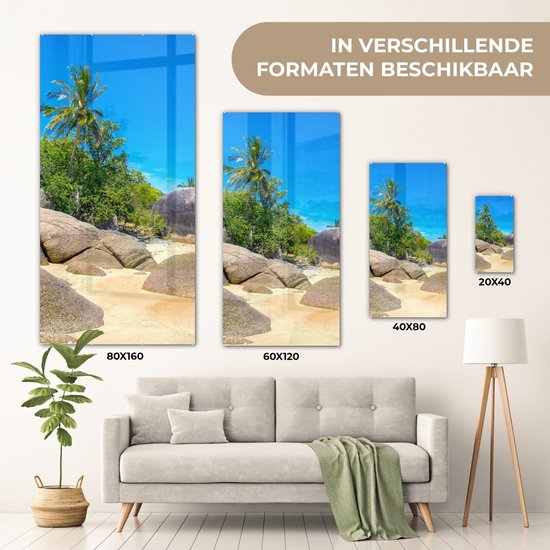 MuchoWow® Peinture sur verre 20x40 cm - Peinture sur verre acrylique - Plage - Tropical - Mer - Plantes - Photo sur verre - Peintures
