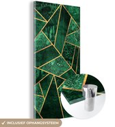MuchoWow® Glasschilderij 80x160 cm - Schilderij acrylglas - Smaragd - Goud - Abstract - Patronen - Foto op glas - Schilderijen