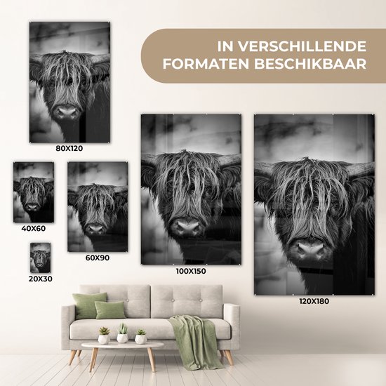 MuchoWow® Peinture sur verre 60x90 cm - Peinture sur verre acrylique - Highlander écossais - Lumière - Portrait - Nature - Photo sur verre - Peintures