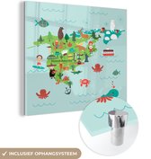 MuchoWow® Glasschilderij 50x50 cm - Schilderij acrylglas - Wereldkaart Kinderen - Noord-Amerika - Groen - Foto op glas - Schilderijen