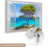 MuchoWow® Glasschilderij 150x100 cm - Schilderij acrylglas - Doorkijk - Water - Boom - Foto op glas - Schilderijen