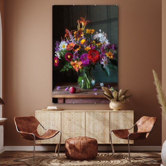 MuchoWow® Glasschilderij 120x180 cm - Schilderij acrylglas - Kleuren - Bloemen - Stilleven - Foto op glas - Schilderijen - MuchoWow