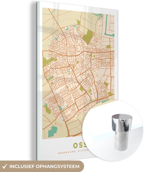MuchoWow® Peinture sur verre - Plan de la ville - Oss - Vintage - 120x180 cm - Peintures sur verre acrylique - Photo sur Glas