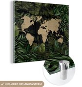 MuchoWow® Glasschilderij 90x90 cm - Schilderij acrylglas - Wereldkaart - Planten - Bladeren - Foto op glas - Schilderijen