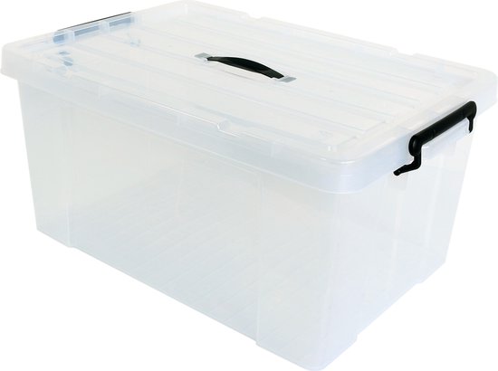3 Stück - Strata Curve Große Aufbewahrungsbox mit schwarzem Deckel,100 Liter, 80x40x48cm - transparent