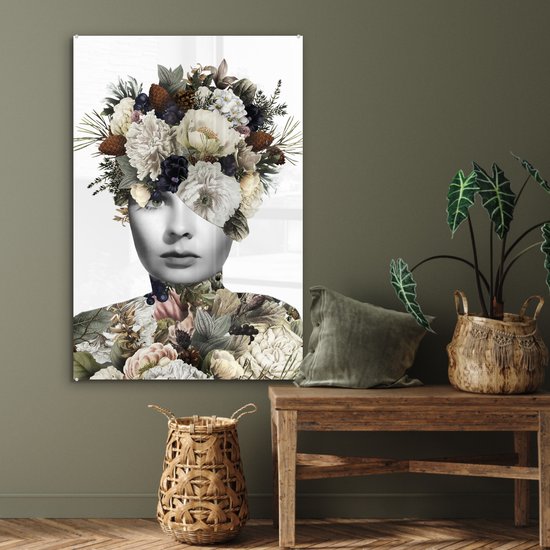 MuchoWow® Peinture sur verre - Femme - Éclats - Fleurs - 60x90 cm - Peintures sur verre acrylique - Photo sur Glas
