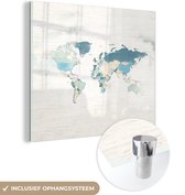 MuchoWow® Glasschilderij 50x50 cm - Schilderij acrylglas - Wereldkaart - Kleuren - Wit - Foto op glas - Schilderijen