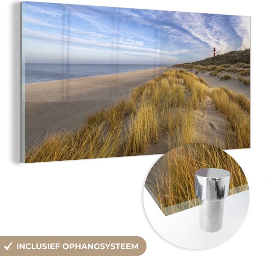 MuchoWow® Peinture sur verre 120x60 cm - Peinture sur verre acrylique - Plage - Ciel - Phare - Photo sur verre - Décoration murale salon - Décoration murale chambre - Peintures