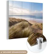 MuchoWow® Glasschilderij 50x50 cm - Schilderij acrylglas - Zee - Duin - Planten - Foto op glas - Schilderijen
