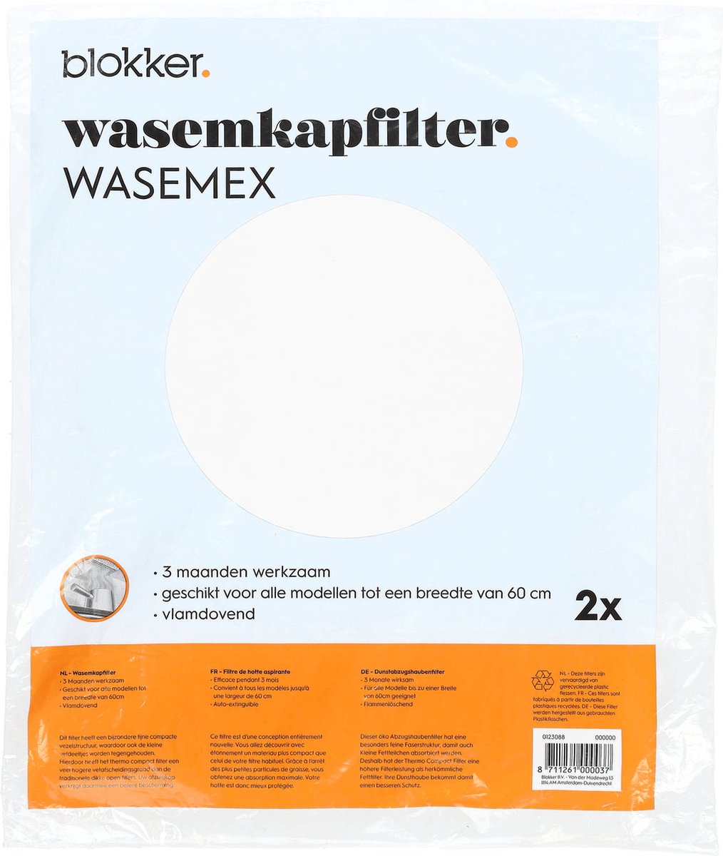 Blokker Afzuigkapfilter Vlamdovend - Universeel tot 60cm - Wasemex 2 Stuks - Wit