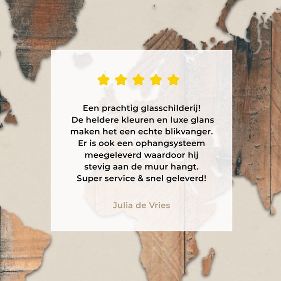 Peinture sur Verre - Carte du Wereldkaart - Bois - Planche - 80x60 cm - Peintures sur Verre Peintures - Photo sur Glas