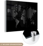 MuchoWow® Glasschilderij 40x30 cm - Schilderij acrylglas - Wereldkaart - zwart wit - Foto op glas - Schilderijen