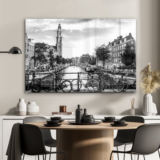 Peinture sur verre - Canal à Amsterdam - noir et blanc - 120x80 cm - Peintures sur Verre Peintures - Photo sur Glas