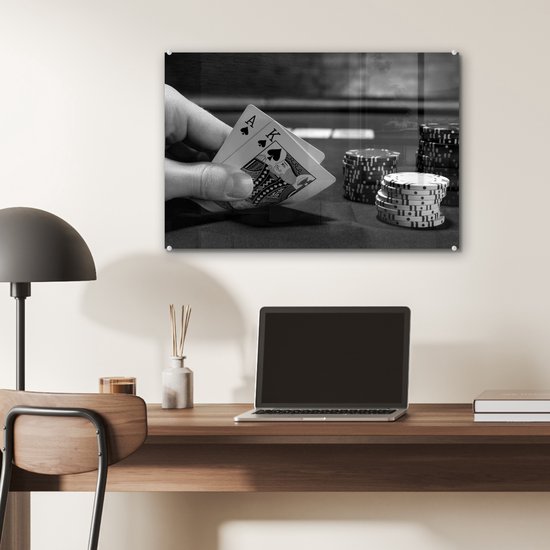 Peinture sur verre - Vue rapprochée du jeu de poker - noir et blanc - 60x40 cm - Peintures sur Verre Peintures - Photo sur Glas