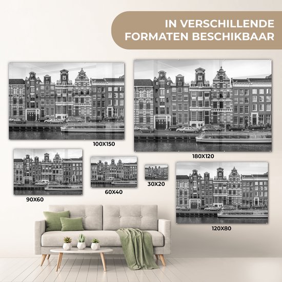 Peinture sur verre - Maisons de canal à Amsterdam - noir et blanc - 120x80 cm - Peintures sur Verre Peintures - Photo sur Glas