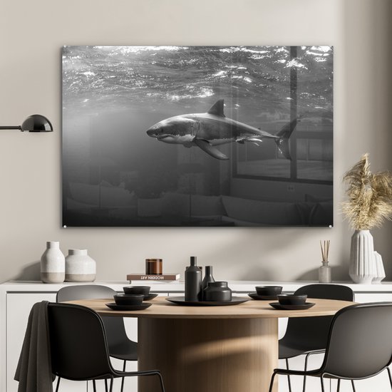 Peinture sur verre - Grand requin blanc - noir et blanc - 120x80 cm - Peintures sur Verre Peintures - Photo sur Glas