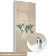 MuchoWow® Glasschilderij 20x40 cm - Schilderij acrylglas - Wereldkaart - Planten - Water - Foto op glas - Schilderijen