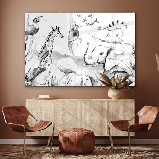 MuchoWow® Peinture sur verre 150x100 cm - Peinture sur verre acrylique - Peinture aquarelle - Animaux - Jungle - Garçons - Filles - Enfants - Enfant - Photo sur verre - Peintures