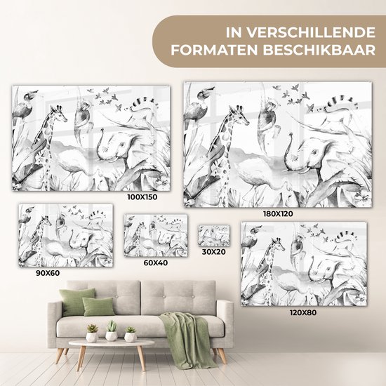 MuchoWow® Peinture sur verre 150x100 cm - Peinture sur verre acrylique - Peinture aquarelle - Animaux - Jungle - Garçons - Filles - Enfants - Enfant - Photo sur verre - Peintures