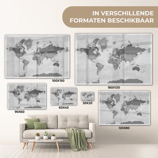MuchoWow® Glasschilderij 90x60 cm - Schilderij acrylglas - Wereldkaart - Vintage - Paars - Kind - Meiden - Jongens - Foto op glas - Schilderijen
