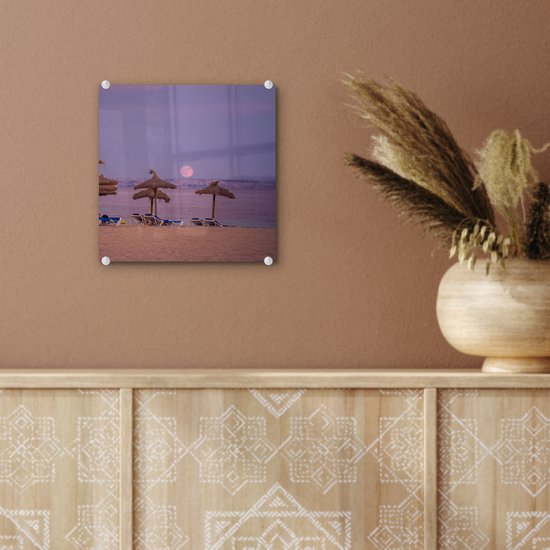 MuchoWow® Peinture sur verre 20x20 cm - Peinture sur verre acrylique - Majorque - Plage - Chaises longues - Photo sur verre - Peintures