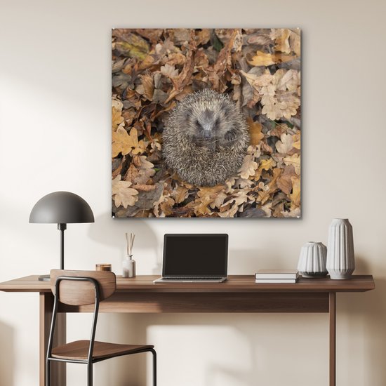 Peinture sur Verre - Hérisson - Automne - Feuilles - 90x90 cm - Peintures sur Verre Acrylique - Photo sur Glas
