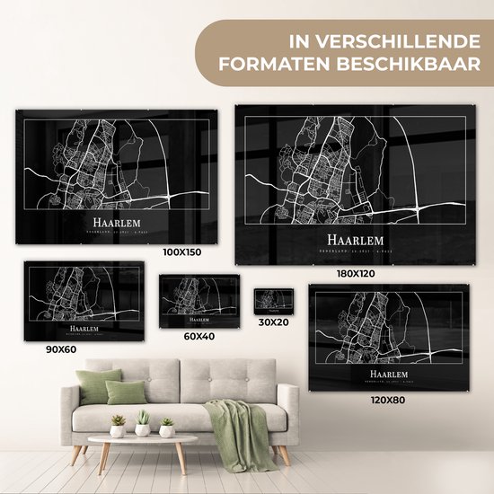 MuchoWow® Peinture sur verre - Carte - Haarlem - Plan de la ville - Carte - 90x60 cm - Peintures sur verre acrylique - Photo sur Glas