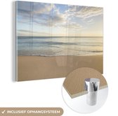 MuchoWow® Glasschilderij 180x120 cm - Schilderij acrylglas - Oceaangolf op het strand - Foto op glas - Schilderijen