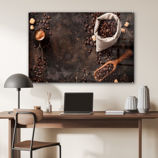 MuchoWow® Peinture sur verre - Grains de café - Café - Sac - 90x60 cm - Peintures sur verre acrylique - Photo sur Glas