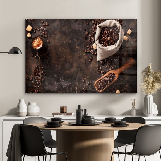 MuchoWow® Peinture sur verre - Grains de café - Café - Sac - 90x60 cm - Peintures sur verre acrylique - Photo sur Glas
